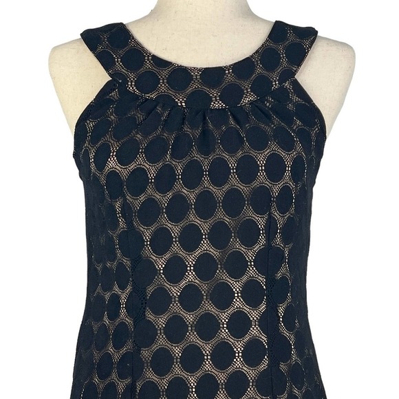 Agb SLEEVELESS POLKA DOT LACE OVERLAY ROUND NECK SHIFT DRESS BLACK/BEIGE 16 EUC - Picture 2 of 15